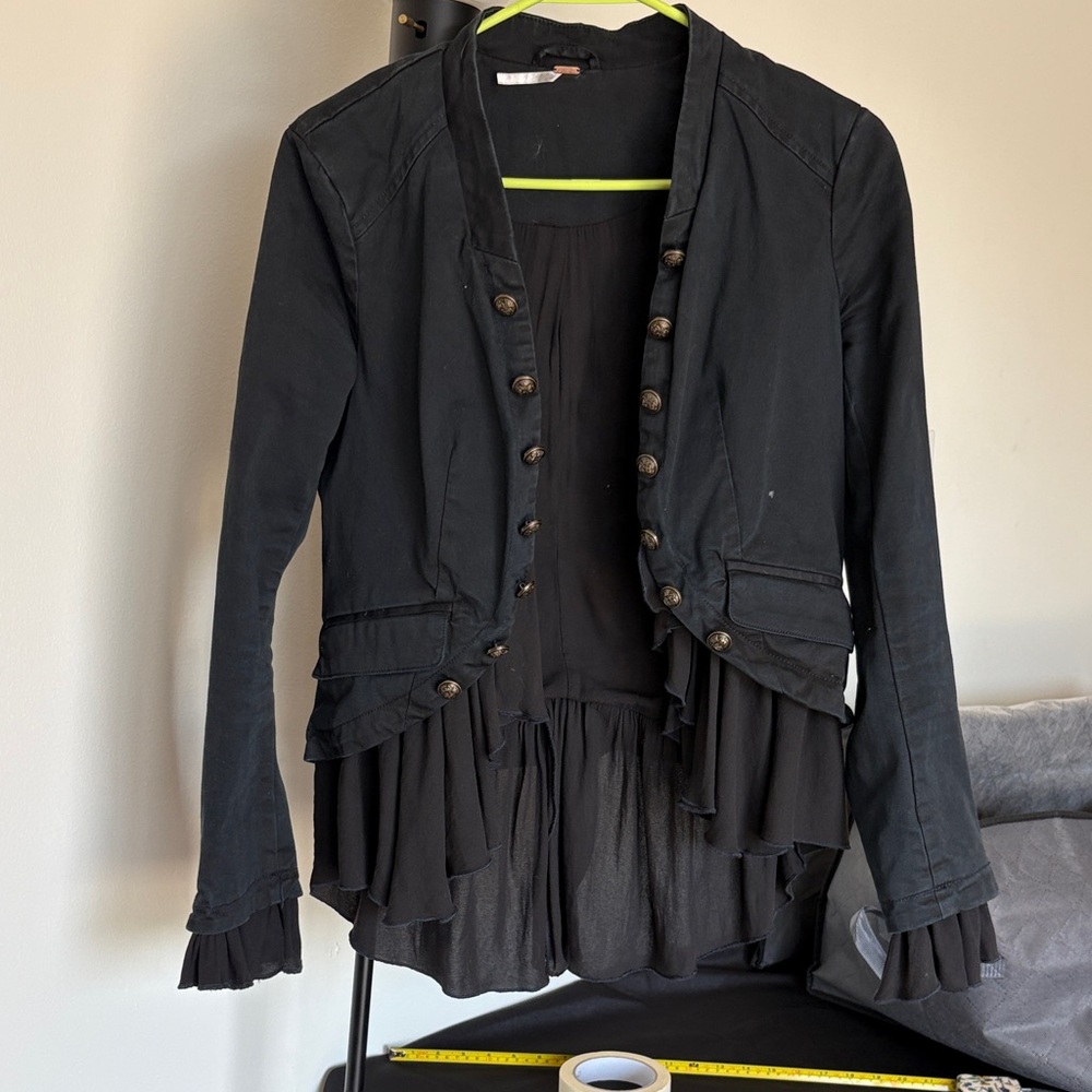 Free People Black Ruffled Blazer